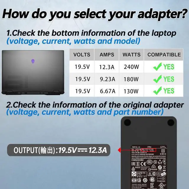 Alt view image 2 of 5 - Original 240W Gaming Laptop Charger for Alienware 15 17 M15 M16 M17 M18X X51 R2 R3 R4 R5 R7 G3 G5 G7 15 5530 5535 5520 Precision M6800 M6700 M6400 J211H AC Adapter Power Supply Cord (240W 7.4)
