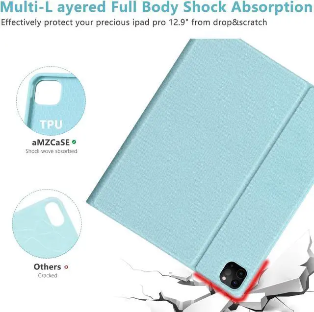 Alt view image 3 of 5 - aMZCaSE for iPad Air 13 inch M2 Pro 12.9 Case with Keyboard Fit for iPad Pro 2022 6th/2021 5th Gen,Bluetooth Wireless Magnetic Detachable Keyboard and Pencil Holder for iPad pro 12.9,Lake Blue