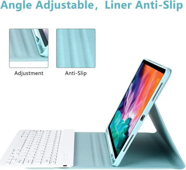 Alt view image 4 of 5 - aMZCaSE for iPad Air 13 inch M2 Pro 12.9 Case with Keyboard Fit for iPad Pro 2022 6th/2021 5th Gen,Bluetooth Wireless Magnetic Detachable Keyboard and Pencil Holder for iPad pro 12.9,Lake Blue
