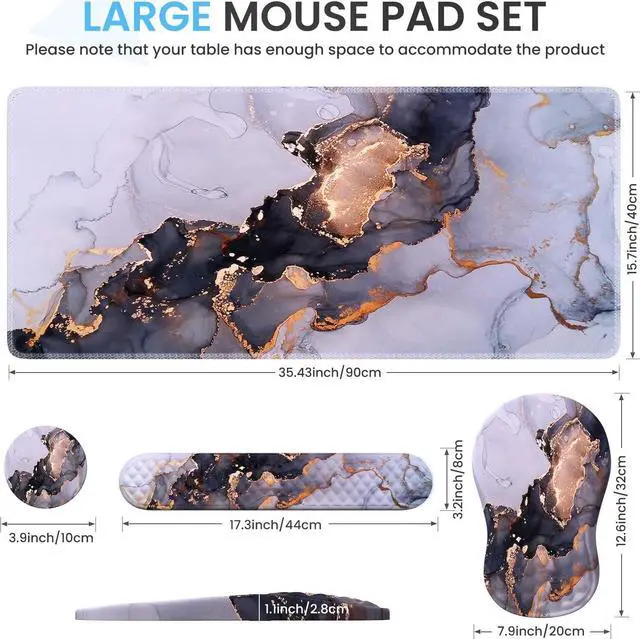 Alt view image 2 of 5 - Anyshock Desk Pad Mat, Large Mouse Pad with Wrist Rest, Ergonomic Keyboard Wrist Support, XXL Carpal Tunnel Mousepad Set with Coaster, Computer Keyboard Matt for Laptop Desktop, White Gray Marble