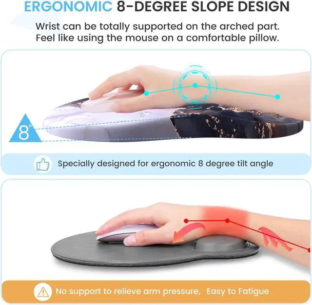 Alt view image 3 of 5 - Anyshock Desk Pad Mat, Large Mouse Pad with Wrist Rest, Ergonomic Keyboard Wrist Support, XXL Carpal Tunnel Mousepad Set with Coaster, Computer Keyboard Matt for Laptop Desktop, White Gray Marble