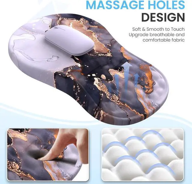 Alt view image 4 of 5 - Anyshock Desk Pad Mat, Large Mouse Pad with Wrist Rest, Ergonomic Keyboard Wrist Support, XXL Carpal Tunnel Mousepad Set with Coaster, Computer Keyboard Matt for Laptop Desktop, White Gray Marble