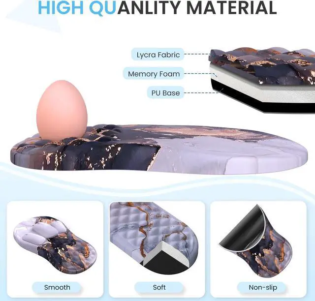 Alt view image 5 of 5 - Anyshock Desk Pad Mat, Large Mouse Pad with Wrist Rest, Ergonomic Keyboard Wrist Support, XXL Carpal Tunnel Mousepad Set with Coaster, Computer Keyboard Matt for Laptop Desktop, White Gray Marble