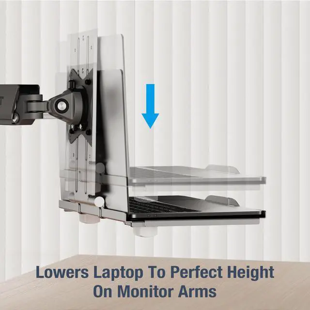 Alt view image 3 of 5 - AVLT Adjustable Laptop Tray with Support for 120mm Fan Compatible with VESA 75x75 Monitor Arm - Fits Up to 17 Inch Laptop - Gray (Fan Not Included)