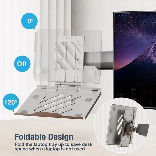 Alt view image 5 of 5 - AVLT Adjustable Laptop Tray with Support for 120mm Fan Compatible with VESA 75x75 Monitor Arm - Fits Up to 17 Inch Laptop - Gray (Fan Not Included)