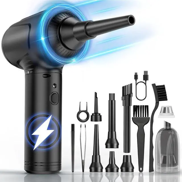 Main image of BANKKY Compressed Air Duster, 2 in 1 Electric Air Duster with Mini Computer Vacuum Cleaner, 3-Gear 12,0000 RPM Dust Blower, Reusable no Canned Keyboard Cleaner for Office, 9000mAh Battery, LED Light