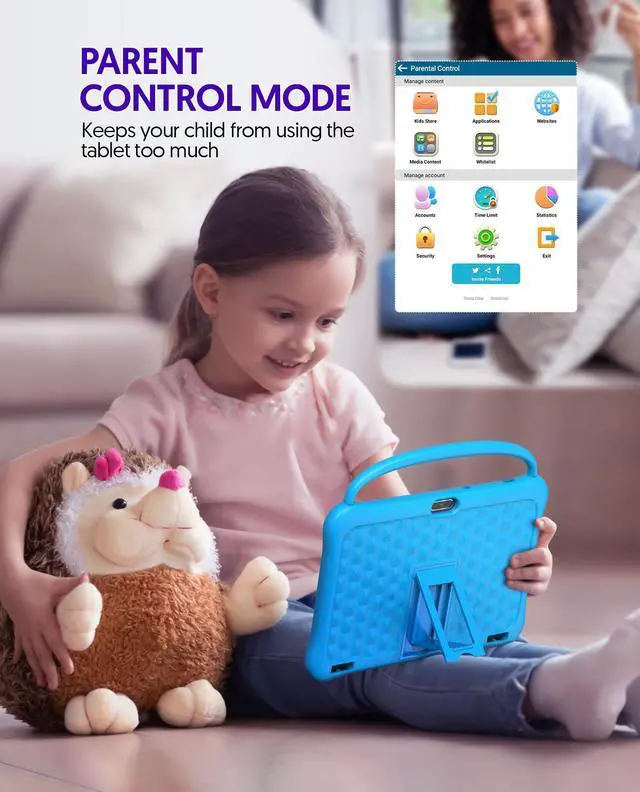 Alt view image 3 of 5 - BAKEN Android 13 Kids Tablet, 10.1 Inch Tablet for Kids, 2GB RAM 64GB ROM, Toddler Tablet with Bluetooth, WiFi, Parental Control, Dual Camera, Pre-Installed APPs, Games, Learning Educational (Blue)