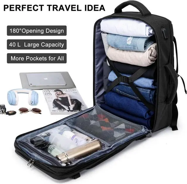 Alt view image 2 of 5 - BIKROD Travel Backpack for Women, 45L Extra Large Flight Approved Carry on Backpack, Sturdy Business Men Backpack, 18.4 Laptop Backpack with USB Charger Port & Luggage Sleeve