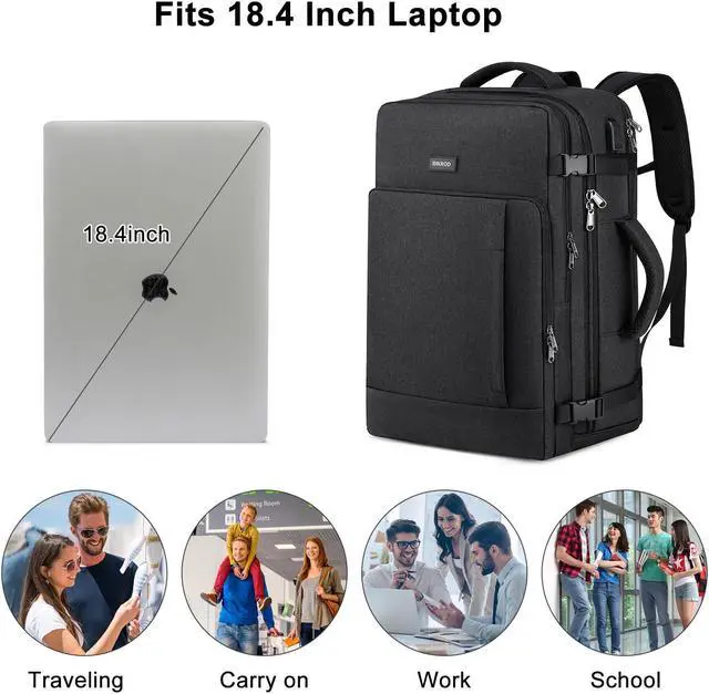 Alt view image 5 of 5 - BIKROD Travel Backpack for Women, 45L Extra Large Flight Approved Carry on Backpack, Sturdy Business Men Backpack, 18.4 Laptop Backpack with USB Charger Port & Luggage Sleeve