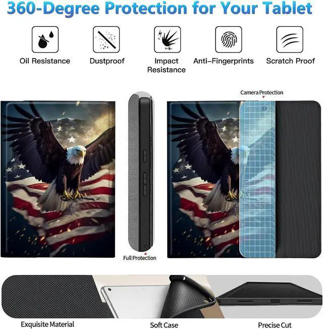Alt view image 3 of 5 - BREIDMKFM Keyboard Case for Kindle Fire HD 10 & 10 Plus Tablet (13th/11th Gen, 2023/2021 Release) 10.1", Smart Tablet Cover with Detachable Wireless Bluetooth Keyboard, American Flag Eagle