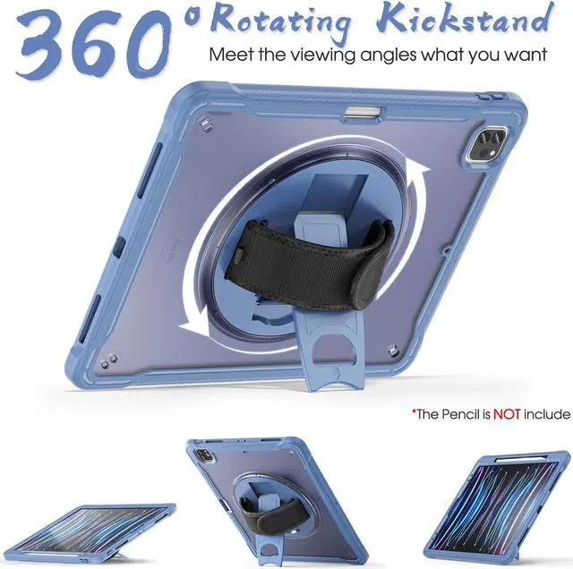 Alt view image 4 of 5 - BRAECNstock case for iPad Air 13 Inch(M3/M2) 2025/2024 & Pro 12.9 inch 6th/5th/4th/3rd Generation 2022/2021/2020/2018 Cover with Screen Protector,Pencil Holder,360°Rotate Stand-Lavender Grey