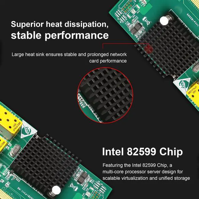 Alt view image 2 of 5 - BZUZI 10Gb PCIe NIC | Dual SFP+ Ports, Intel 82599ES (X520-DA2) Controller | Enterprise Server Network Card for Windows, Linux, VMware | Low Profile Bracket Included
