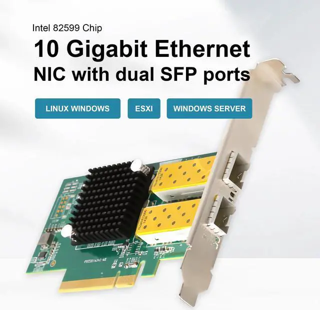Alt view image 4 of 5 - BZUZI 10Gb PCIe NIC | Dual SFP+ Ports, Intel 82599ES (X520-DA2) Controller | Enterprise Server Network Card for Windows, Linux, VMware | Low Profile Bracket Included