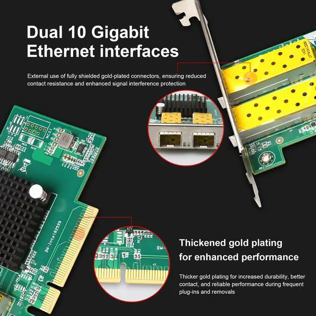 Alt view image 3 of 5 - BZUZI 10Gb PCIe NIC | Dual SFP+ Ports, Intel 82599ES (X520-DA2) Controller | Enterprise Server Network Card for Windows, Linux, VMware | Low Profile Bracket Included