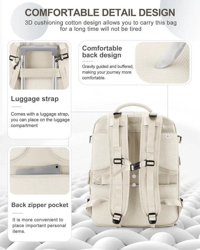 Alt view image 3 of 5 - coowoz Large Travel Backpack Carry On for Women Man Gym Backpacks with Laptop Compartment Mochila de Viaje Teacher Personal Item Backpack Rucksack Airplane Accessories Must Haves Beige