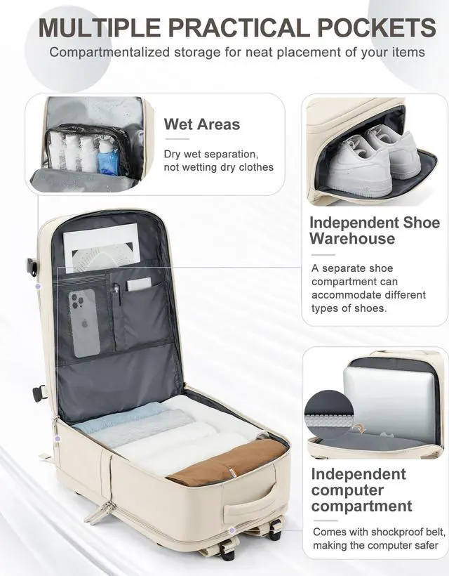 Alt view image 5 of 5 - coowoz Large Travel Backpack Carry On for Women Man Gym Backpacks with Laptop Compartment Mochila de Viaje Teacher Personal Item Backpack Rucksack Airplane Accessories Must Haves Beige