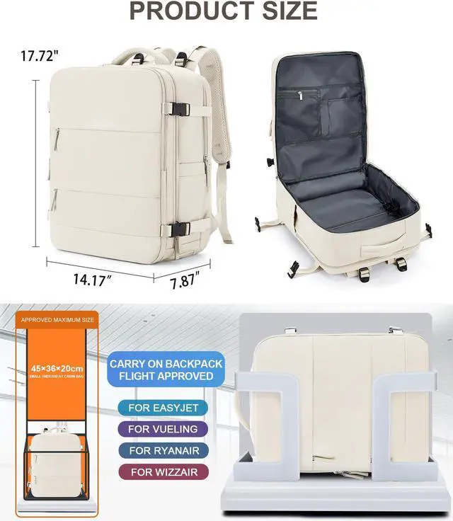 Alt view image 4 of 5 - coowoz Large Travel Backpack Carry On for Women Man Gym Backpacks with Laptop Compartment Mochila de Viaje Teacher Personal Item Backpack Rucksack Airplane Accessories Must Haves Beige