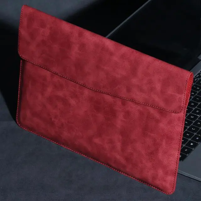 Alt view image 3 of 5 - CPNVWA Leather Laptop Sleeve for 13 Inch MacBook Air M3 2024 M2 2022 M1 2020,Genuine Leather Laptop Case for MacBook Pro M2 2022 M1 2020-2016,Laptop Cover for 13-13.3 Inch Notebook,Red