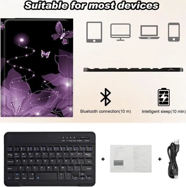 Alt view image 5 of 5 - DEGDFSGR for Samsung Galaxy Tab A8 10.5 Case with Keyboard, Detachable Wireless Keyboard Magnetic Closure Protective Cover Case for Samsung Tab A8 2022[SM-X200 X205 X207], Purple Flower Butterfly