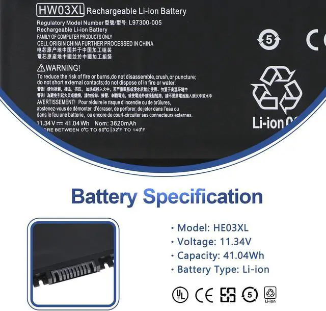 Alt view image 2 of 5 - ANTIEE HW03XL L97300-005 Battery for HP Pavilion 15-EG 15-EH 17-CN 17-CP 15-EG0073CL 15-EG2073CL 15-EG1053CL 15-EG1073CL 15-EG2025NR 15-EG3053CL 17-CN2XXX 17-CN0053CL 17-CN0065CL 17-CN0023DX HW03041XL