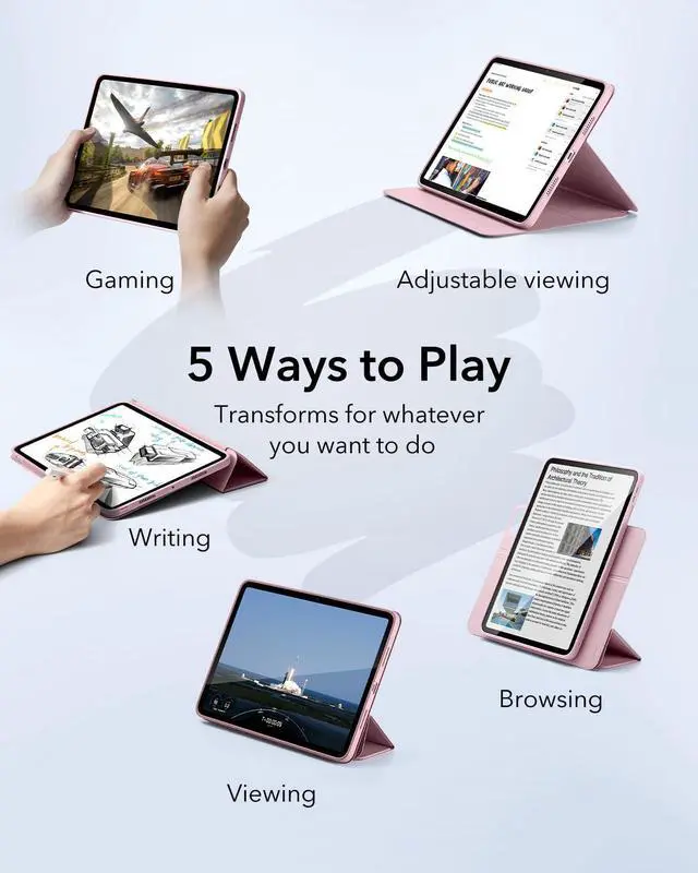 Alt view image 3 of 5 - ESR for iPad Pro 13 Inch Case M4(2024), iPad Pro 13 Case with Pencil Holder, Removable Magnetic Cover, Vertical Stand, Fully Supports Pencil Pro and Pencil(USB-C), Rebound 360 Series, Pink