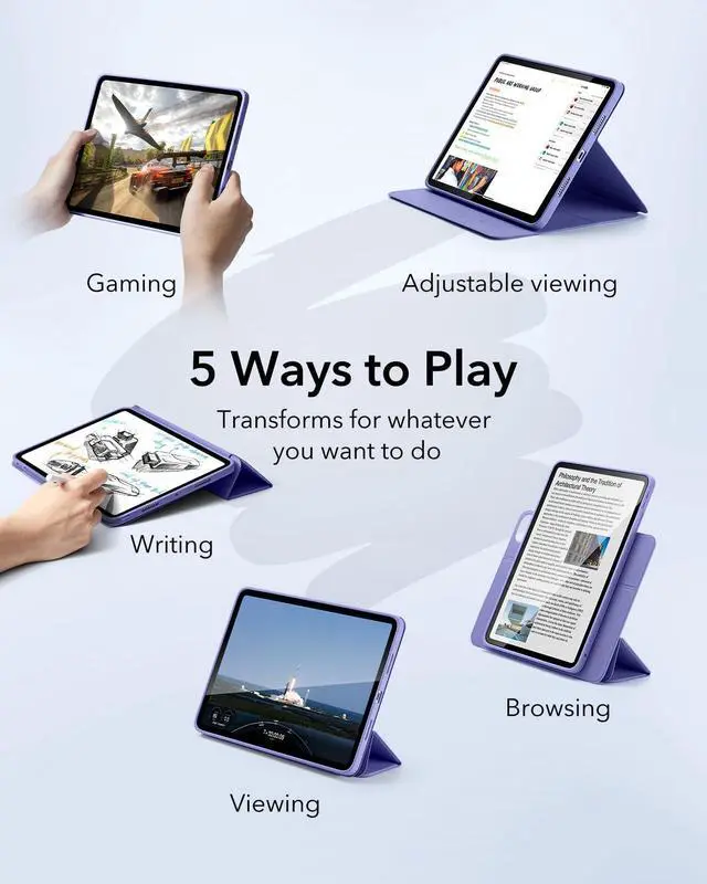 Alt view image 3 of 5 - ESR for iPad Pro 11 Inch Case M4(2024), iPad Pro 11 Case with Pencil Holder, Removable Magnetic Cover, Vertical Stand, Fully Supports Pencil Pro and Pencil(USB-C), Rebound 360 Series, Lavender