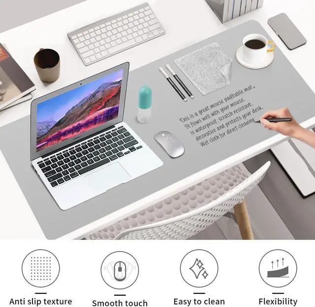 Alt view image 3 of 5 - Fabutier Dry Erase Mouse Pad, Writable & Erasable Large Desk Mat, Heat-Resistant and Waterproof Mousepad for Desktop Protection, for Office Home (Grey, 35.5 × 17)