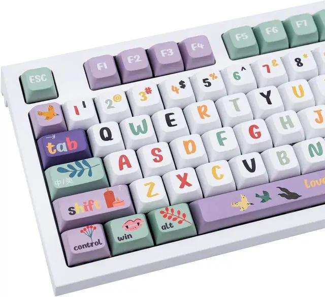 Main image of Gekucap PBT 124-Key Anime Keycaps, White & Purple Dye-Sublimated Custom Cute Keycaps, XDA Profile Set for Cherry MX Switches Mechanical Keyboards (Summer Night's Dream Style)