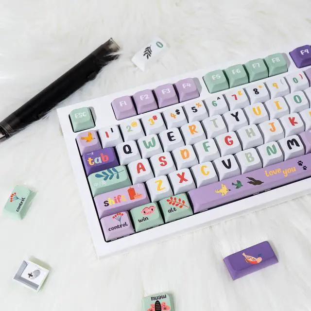 Alt view image 4 of 5 - Gekucap PBT 124-Key Anime Keycaps, White & Purple Dye-Sublimated Custom Cute Keycaps, XDA Profile Set for Cherry MX Switches Mechanical Keyboards (Summer Night's Dream Style)