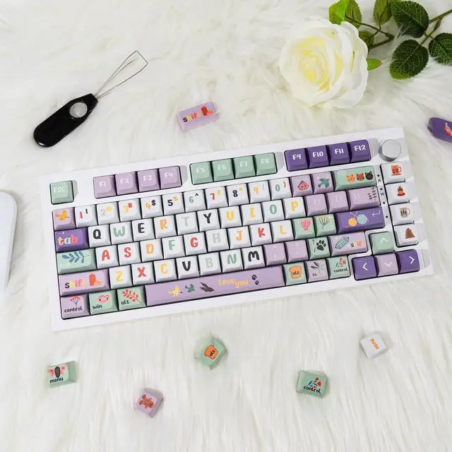 Alt view image 5 of 5 - Gekucap PBT 124-Key Anime Keycaps, White & Purple Dye-Sublimated Custom Cute Keycaps, XDA Profile Set for Cherry MX Switches Mechanical Keyboards (Summer Night's Dream Style)