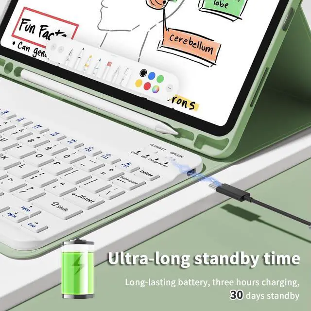 Alt view image 5 of 5 - GKABXY Keyboard Case for iPad Pro 11 inch (4th/3rd/2nd/1st Gen) 2022/2021/2020/2018, Detachable Wireless Bluetooth Keyboard Case with Pencil Holder for iPad Pro 11", Auto Sleep/Wake (Matcha)