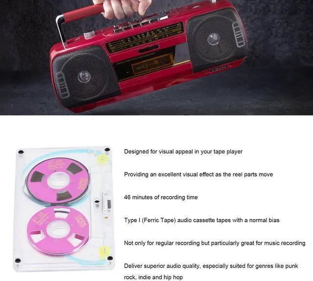 Alt view image 3 of 5 - Blank Cassette Tapes Audio Cassettes, Clear Audio Cassette Tapes for Recording, Low Noise High Output 46 Minute (Violet)