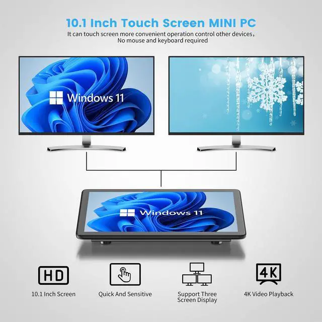 Alt view image 2 of 5 - HIGOLEPC Mini PC Win 11 Pro Celeron J4125 8GB RAM/128GB ROM 10.1 Inch Touchscreen Mini Computer Without Battery,Dual R232 HDMI,BT 5.2,WiFi 5,Type-C,Support Auto-Boot Mini Desktop PC