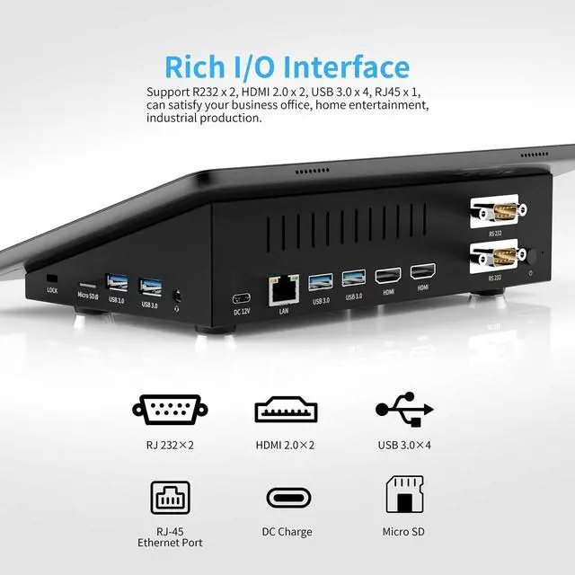 Alt view image 4 of 5 - HIGOLEPC Mini PC Win 11 Pro Celeron J4125 8GB RAM/128GB ROM 10.1 Inch Touchscreen Mini Computer Without Battery,Dual R232 HDMI,BT 5.2,WiFi 5,Type-C,Support Auto-Boot Mini Desktop PC
