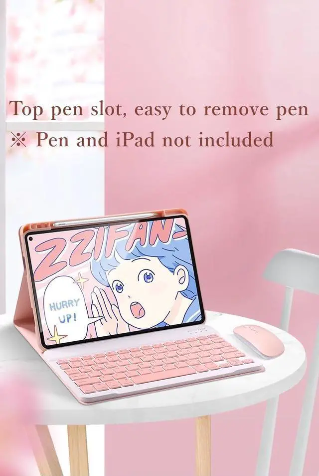 Alt view image 3 of 5 - kaidisen Keyboard Case Mouse for iPad (10th Generation) 10.9 inch 2022 iPad 10 Detachable Cute Color Keyboard Case with Pencil Holder,Mist Blue