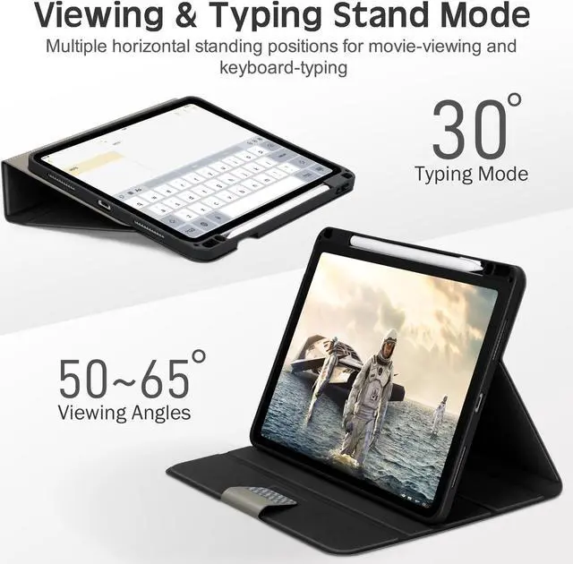 Alt view image 4 of 5 - KingBlanc Case for iPad Pro 11-inch Case 4th/3rd/2nd Generation (2022/2021/2020) with Pencil Holder, Vegan Leather Bicolor Cover, Auto Sleep Wake, Apple Pencil 2. Charging, Multi-Angle Viewing, Gray
