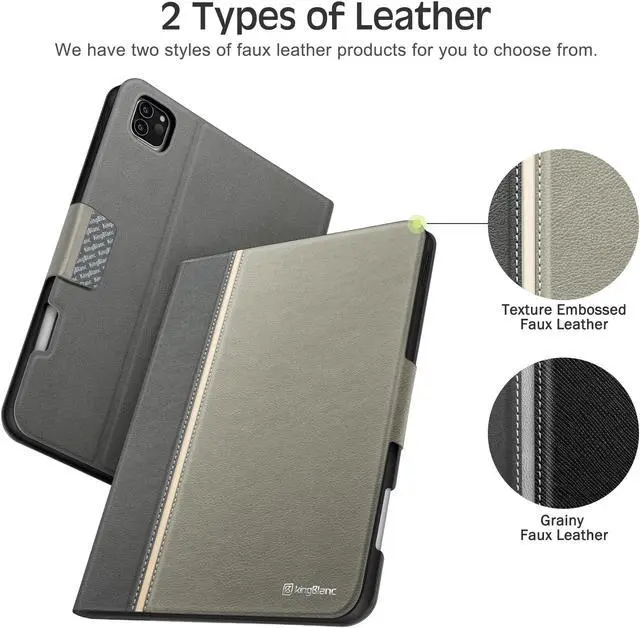 Alt view image 5 of 5 - KingBlanc Case for iPad Pro 11-inch Case 4th/3rd/2nd Generation (2022/2021/2020) with Pencil Holder, Vegan Leather Bicolor Cover, Auto Sleep Wake, Apple Pencil 2. Charging, Multi-Angle Viewing, Gray