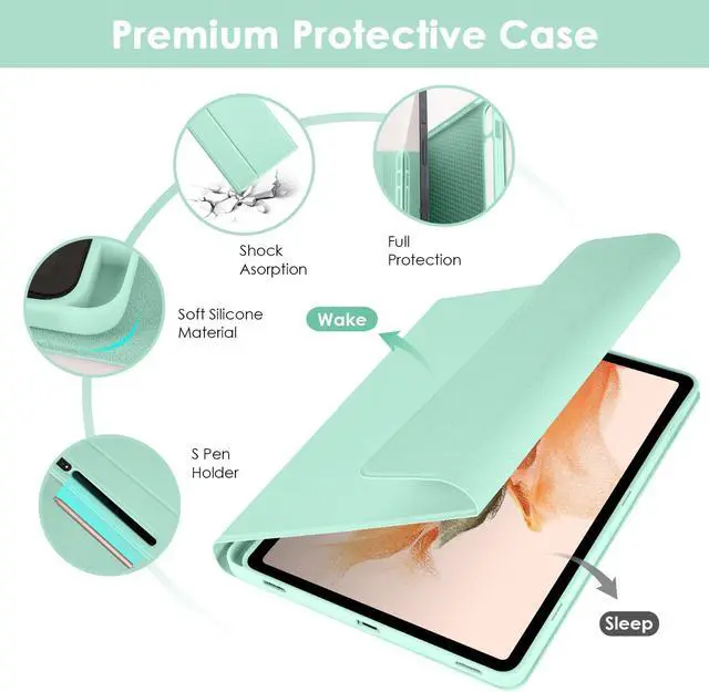 Alt view image 4 of 5 - LAMA Backlit Keyboard Case for Samsung Galaxy 12.4 inch S10 Plus/S9 FE+/S9+/S8+, 12.4" S7 FE/S7 Plus Case with Keyboard with S Pen Holder, Detachable Keyboard Case with Slim Cover, Green