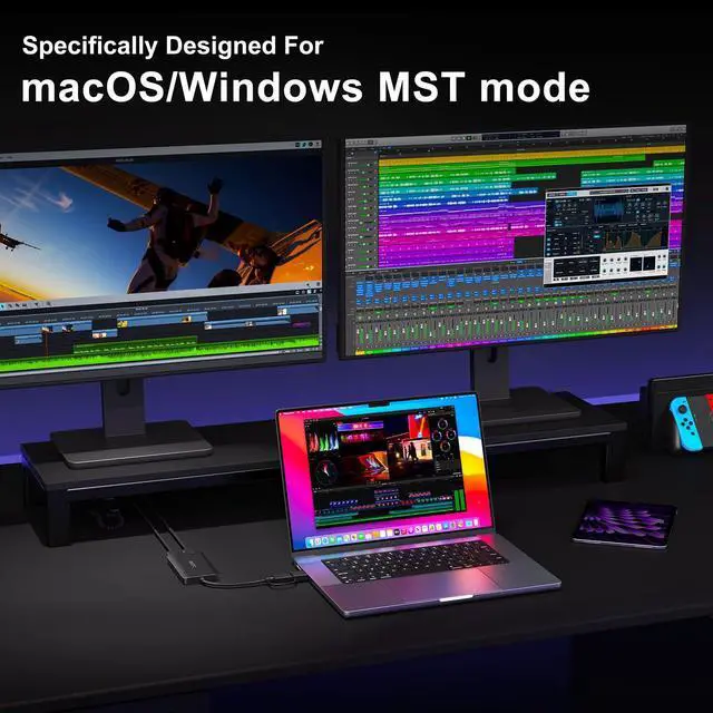 Alt view image 4 of 5 - KOZYC USB 3.0 to HDMI Splitter Extended Display Dual Monitors, USB 3.0-A/C to Dual HDMI Adapter 4K@30Hz+1080p@60Hz Compatible MacBook/MacBook Pro Air Dell (MST Support MacOS/Windows)