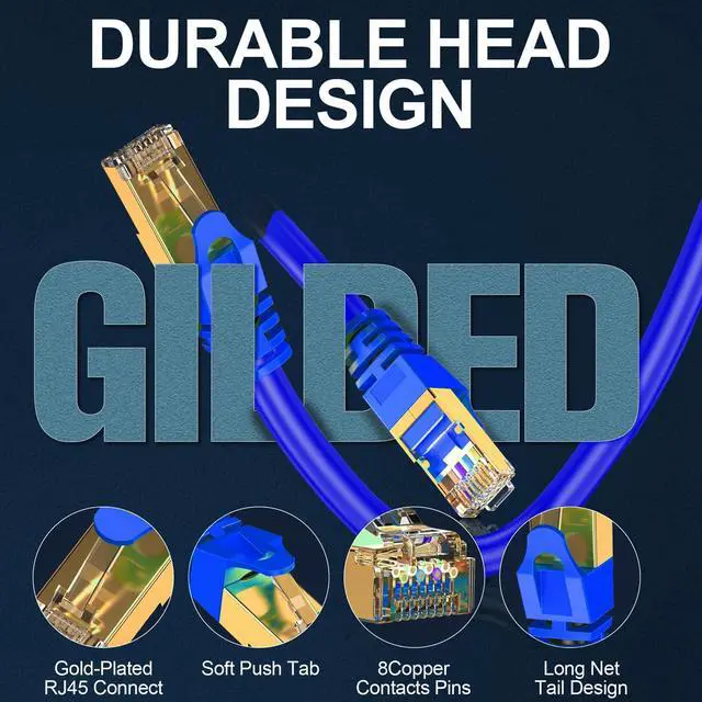 Alt view image 2 of 5 - LEKVKM Cat8 Ethernet Cable 100Ft S/FTP Outdoor&Indoor Heavy Duty High Speed Cat8 LAN Network Cable Round 40Gbps 2000Mhz Blue