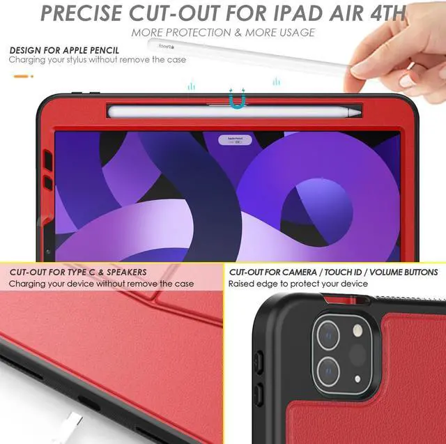 Alt view image 4 of 5 - Maogoam for iPad Pro 11 inch Case Leather,(4th&3rd Gen, 2022/2021), Rugged Magnetic Case, Compatible with Apple Pencil Wireless Charging, 7 Standing View Angles, Sleep/Wake Cover, Red