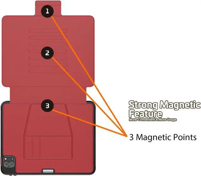 Alt view image 5 of 5 - Maogoam for iPad Pro 11 inch Case Leather,(4th&3rd Gen, 2022/2021), Rugged Magnetic Case, Compatible with Apple Pencil Wireless Charging, 7 Standing View Angles, Sleep/Wake Cover, Red