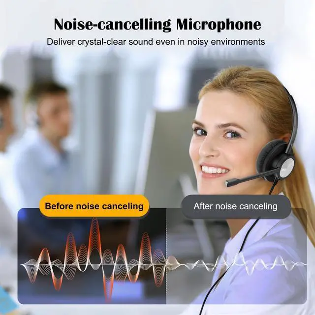 Alt view image 2 of 5 - MKJ USB Headset with Microphone, Noise Cancelling PC Headphone with Volume Control, USB/3.5mm Headset for Computer, Cell Phone, Call Center, Office, Ms Teams, Zoom, Webex, Conference Meeting