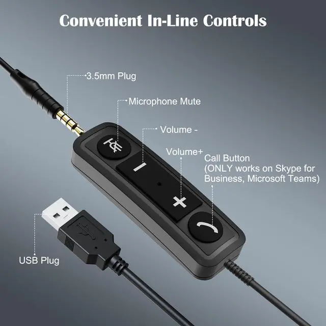 Alt view image 4 of 5 - MKJ USB Headset with Microphone, Noise Cancelling PC Headphone with Volume Control, USB/3.5mm Headset for Computer, Cell Phone, Call Center, Office, Ms Teams, Zoom, Webex, Conference Meeting
