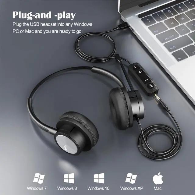 Alt view image 4 of 5 - MKJ USB Headset with Microphone for PC, USB/3.5mm Computer Headset for Call Center & Home Office, Noise Cancelling Wired Headphone for Laptop, Skype, Ms Teams, Zoom, Webinar