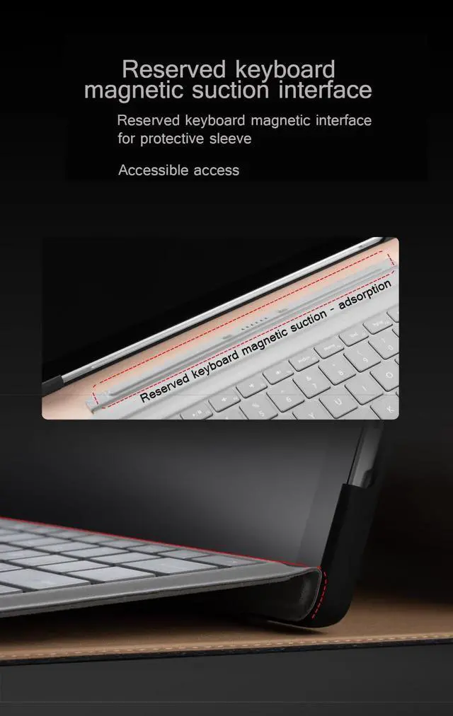 Alt view image 3 of 5 - NANRUIL for Microsoft Surface Pro 9 case 13 inch 2022 Genuine Leather Cover Protective Shell Compatible with Type Cover Keyboard and Pencil Holder.Red