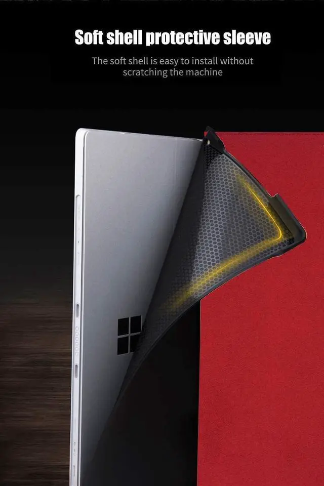 Alt view image 4 of 5 - NANRUIL for Microsoft Surface Pro 9 case 13 inch 2022 Genuine Leather Cover Protective Shell Compatible with Type Cover Keyboard and Pencil Holder.Red