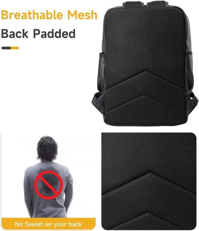Alt view image 4 of 5 - MOYYI Leather Laptop Backpack for Men Black Fit 15.6inch Laptop Backpack Simplify Rucksack Waterproof for Work Commute Casual Daypack