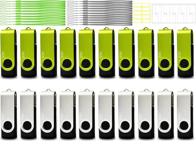 Main image of 16GB USB Flash Drive Bulk Thumb Drive 20 Pack, Nicepicten Bulk USB 2.0 Flash Drive Pack Memoria USB Memory Stick Jump Drive Swivel Pen Drive with Lanyard & Label, 16GB Zip Drive 20PCS (Green, Sliver)