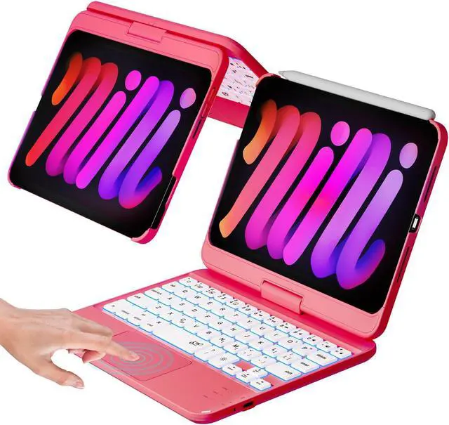 Main image of NOKBABO iPad Mini 7 Keyboard Case 2024 (8.3 inch), 7-Color Backlight,Multi-Touchpad, 360degRotatable, Wireless Keyboard for iPad Mini 7th/6th Generation-Hot Pink